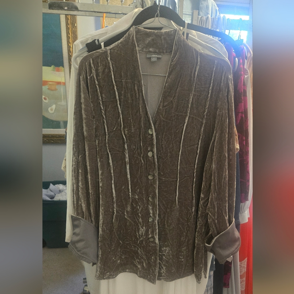 JJill Dark Dusty Orchid LUXE Velvet Shirt L, NWOT